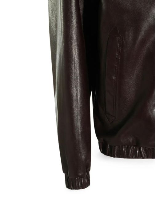 Canali Brown Veste En Cuir À Fermeture Zippée for men