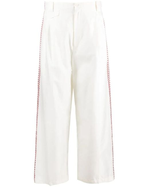 Zeus + Dione White Tape-Detail Wide-Leg Trousers
