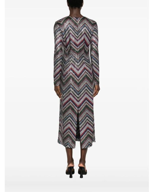 Missoni Gray Zigzag Sequin-Embellished Midi Dress