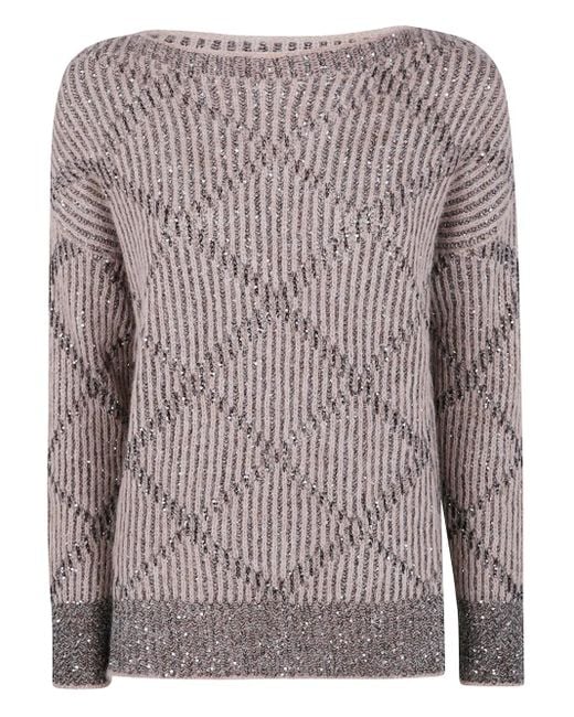 D.exterior Natural Sequin-Embellished Ribbed Sweater