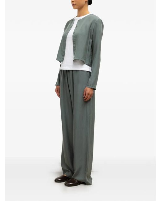 Leset Green Kim Buttoned Cropped Top
