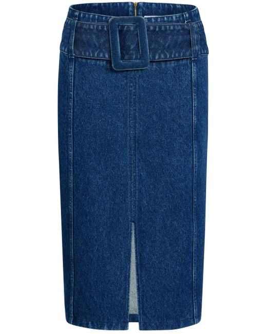 Falda vaquera midi con cinturón Patou de color Blue