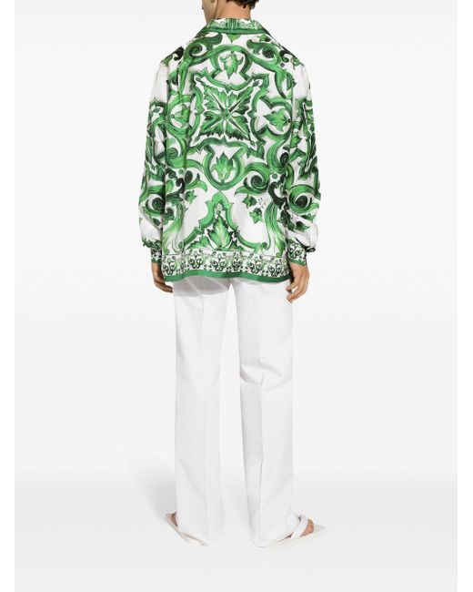 Dolce & Gabbana Green Majolica-print Silk-twill Shirt for men
