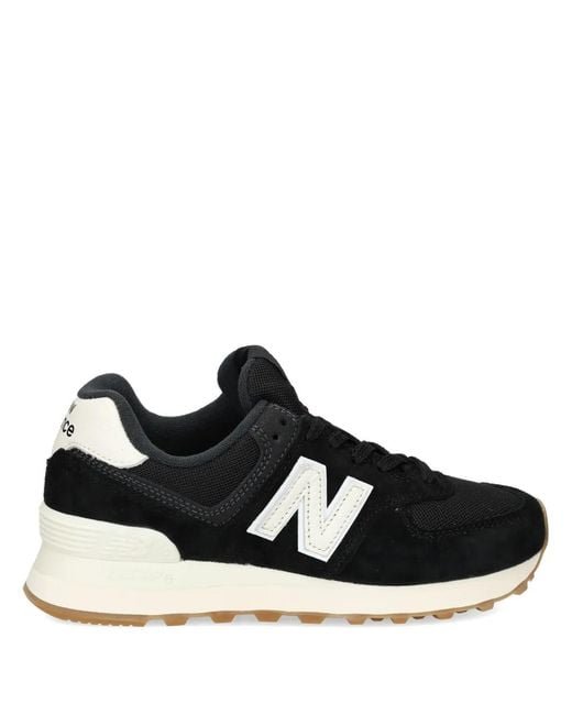 New Balance Black 574 Suede Lace-Up Sneakers