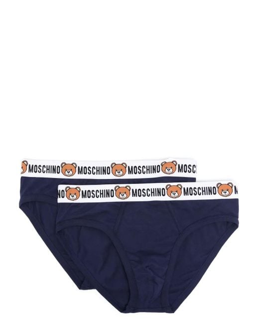 Moschino Blue Teddy Bear Logo-Trim Brief Pack (Pack Of Two) for men