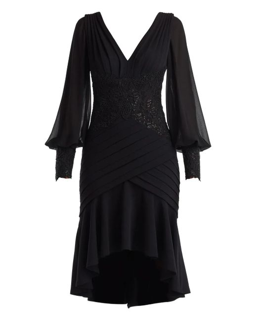 chinese dress ladies Tadashi Shoji Embroidered Lace Tiered Midi Dress in Royal Navy