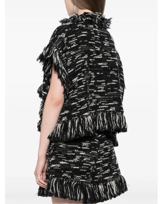 Sacai Black Fringed-Edge Knitted Jacket