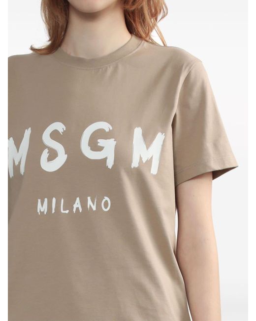 MSGM Gray Logo-print Cotton T-shirt