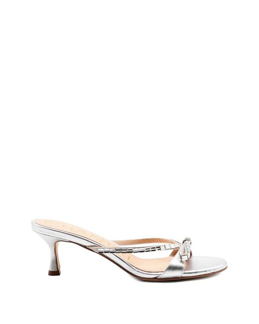 Chantal White Jewel-Appliqué Leather Sandals