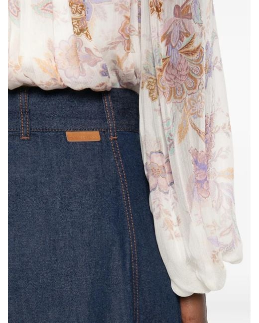 Zimmermann Blue Jupe Longue Aster En Jean À Volants