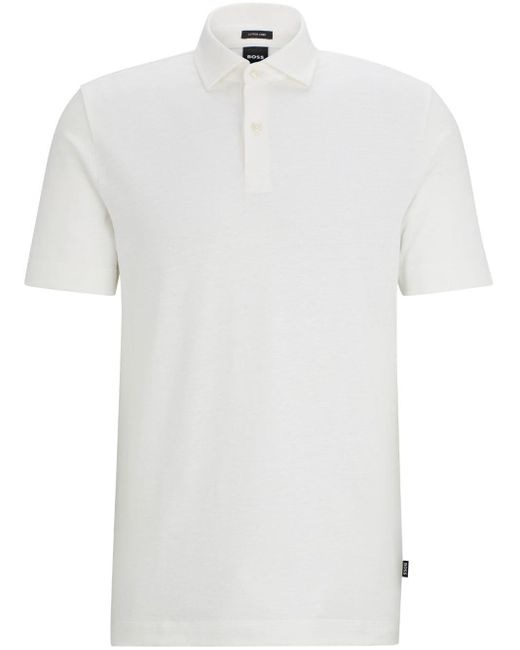 Boss White Cotton-linen Mélange Polo Shirt for men