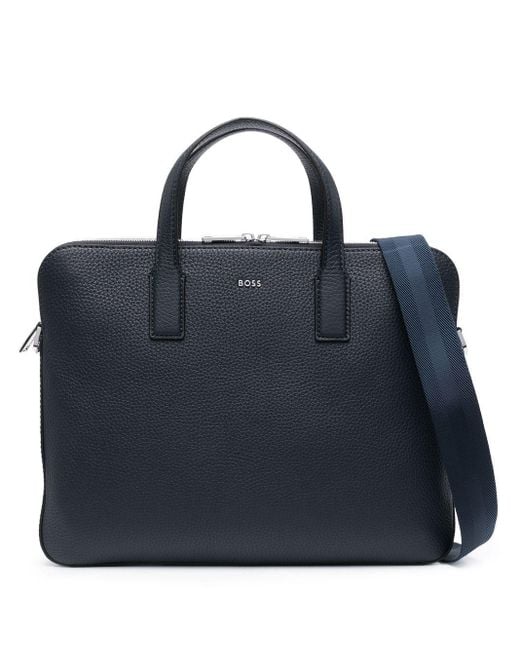 BOSS Leather Laptop Bag in Blue for Men | Lyst