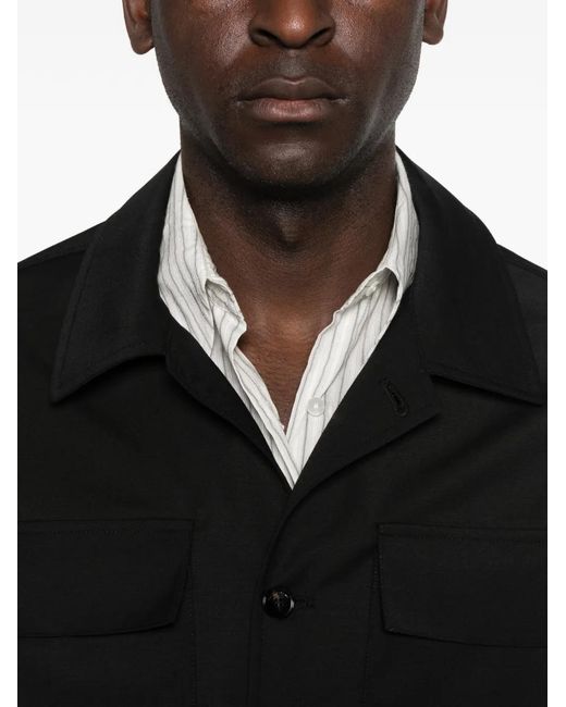 Michael Coal Black Flap-Pocket Button-Up Jacket for men