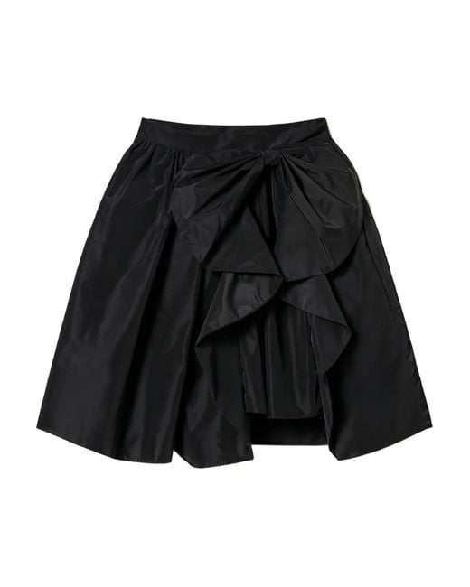 Twinset Black Bow-Detail Asymmetrical Taffeta Skirt