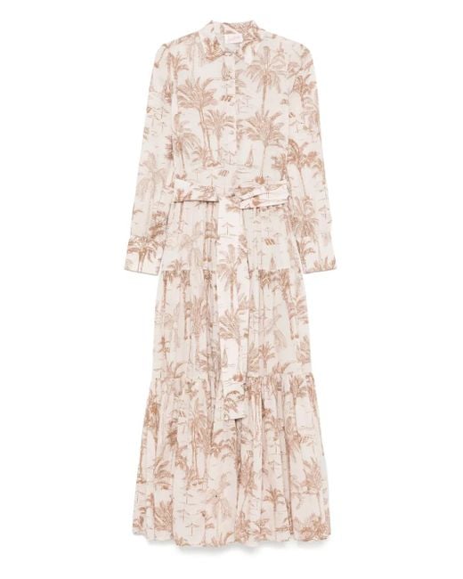 Mc2 Saint Barth Natural Belted Waist Maxi Dress With Buttoned Cuffs And Pa