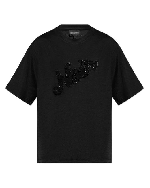Emporio Armani Black Beaded Short-sleeve T-shirt for men
