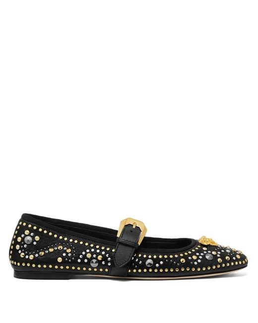 Versace Black Studded Flats With Medusa Detail
