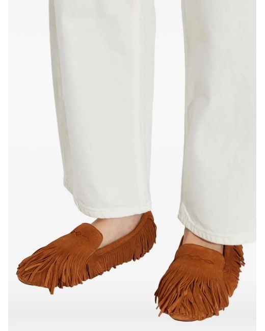 AllSaints Brown Sandy Fringed Suede Loafers
