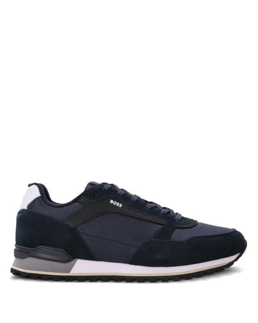 Boss Blue Suede-Trimmed Mesh Sneakers for men