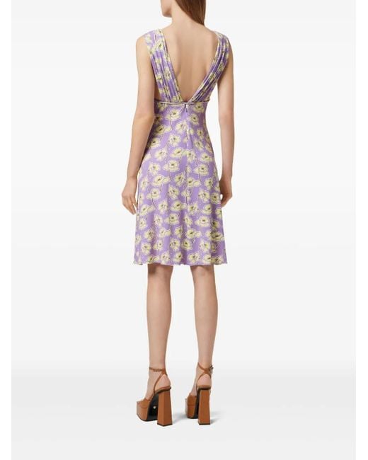 Versace Purple Poppies V-Neck Midi Dress
