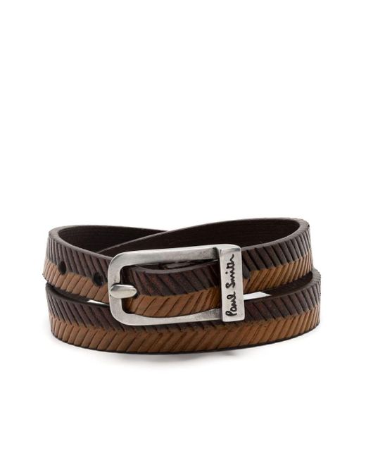 Paul Smith Brown Herringbone Leather Bracelet for men