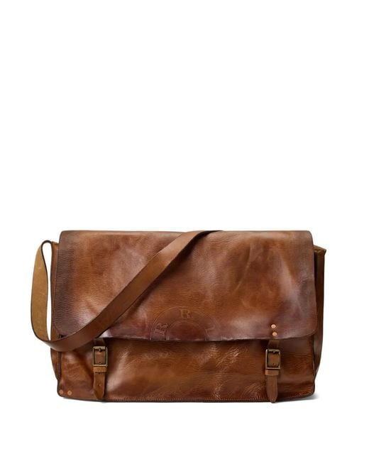 RRL Brown Hugo Buckle Leather Messenger Bag for men