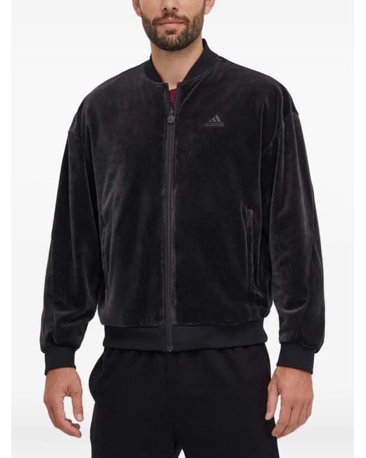 Adidas Blue Velour Reversible Bomber Jacket for men