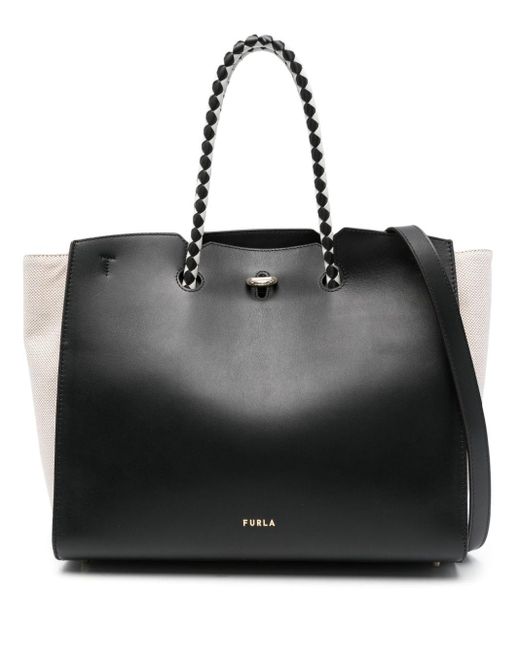 Furla Black Braided-handles Leather Tote Bag