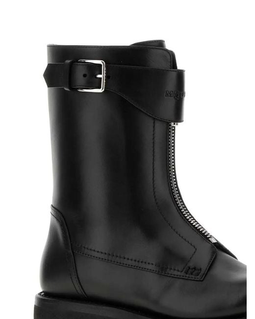 McQueen Black Zip-Front Buckled Ankle Boots