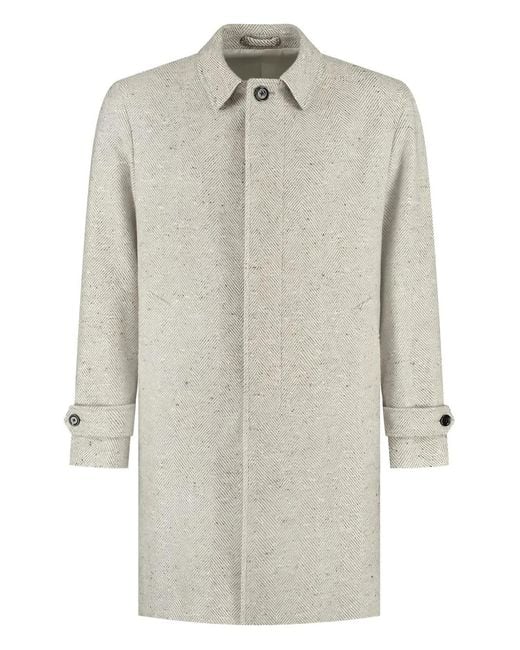 Lardini White Herringbone Coat for men