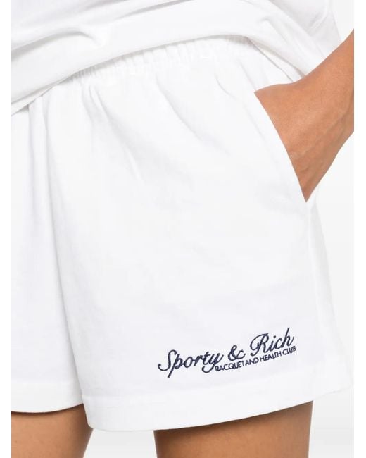 Sporty & Rich White Logo-Embroidered Elasticated Shorts