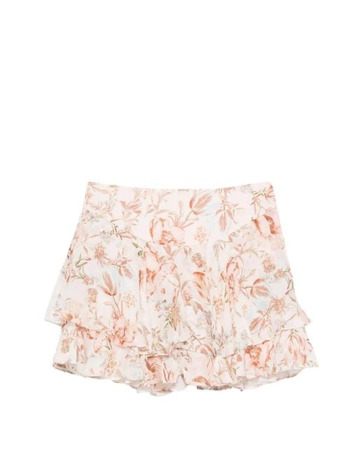 Hemant & Nandita Pink Ezra Floral-Print Ruffled Mini Skirt