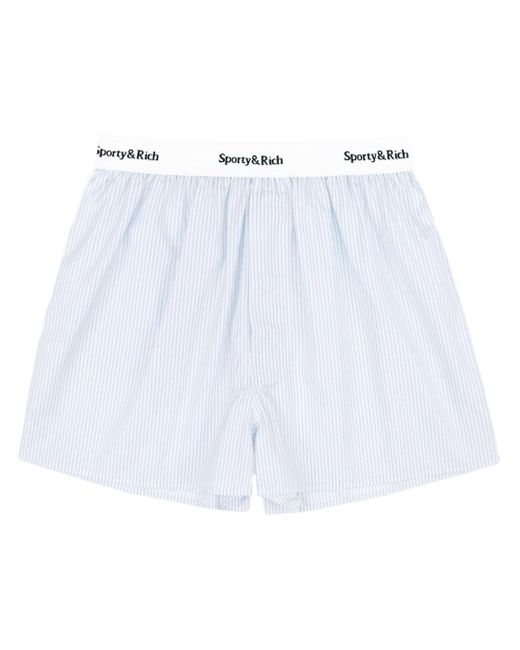 Sporty & Rich White Striped Mid-rise Shorts