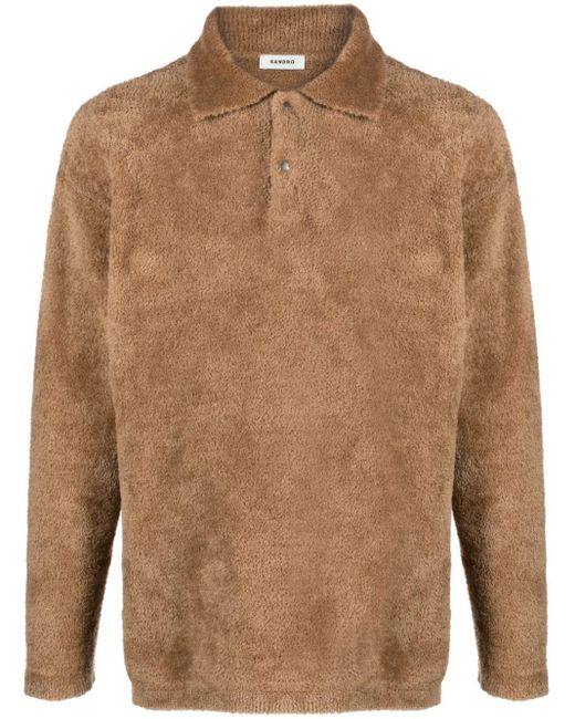 Sandro Brown Press-stud Fleece Polo Shirt for men