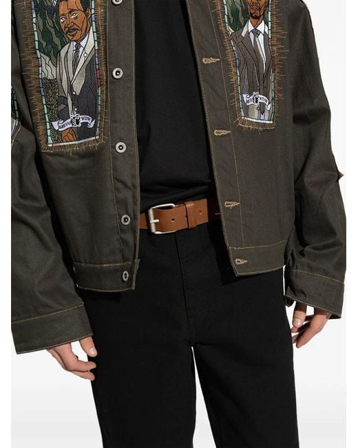 Carhartt Brown Script Logo-Debossed Leather Belt for men