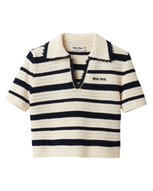 Miu Miu Gray Striped Knitted Polo Shirt