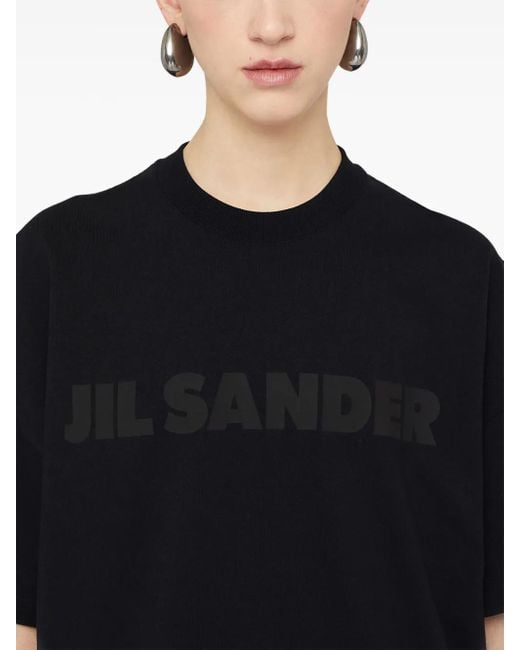 Jil Sander Black Long Oversized Cotton Jersey T-Shirt With Minimalist Branding