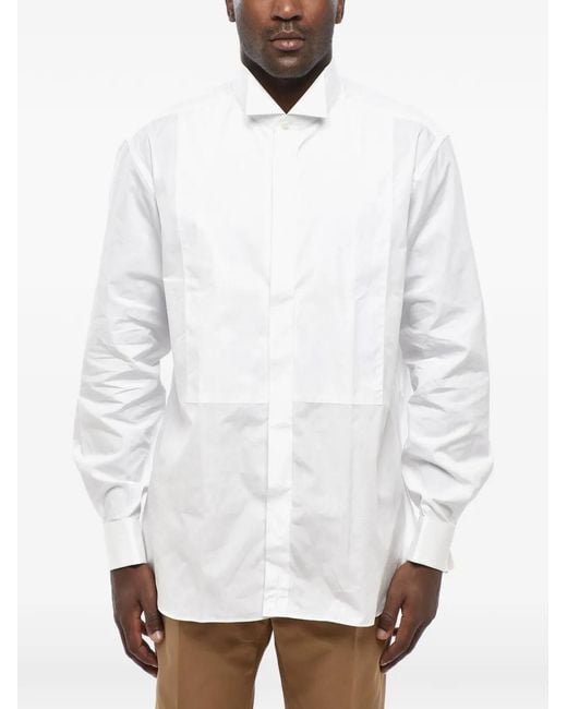 Corneliani White Hidden-Placket Poplin Shirt for men