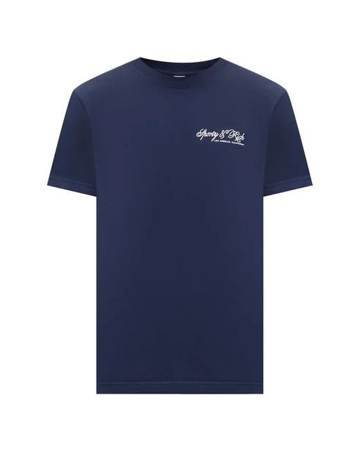 Sporty & Rich Blue Logo-Print T-Shirt for men