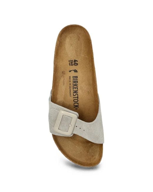 Birkenstock White Madrid Buckle Suede Slides