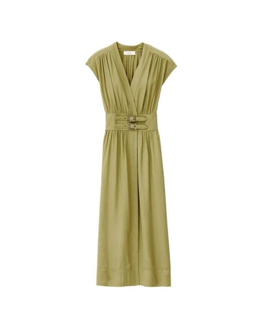 Ba&sh Green Dove Buckle-Detail V-Neck Midi Dress