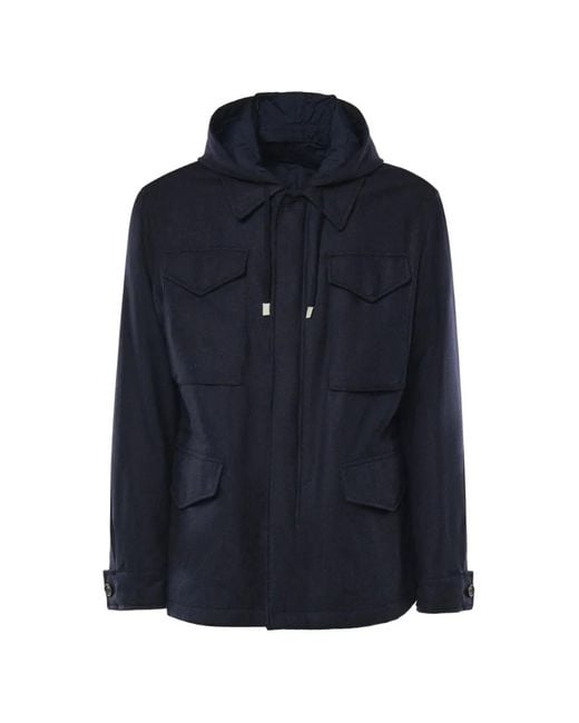 Eleventy Blue Hooded Multi-Pocket Jacket for men