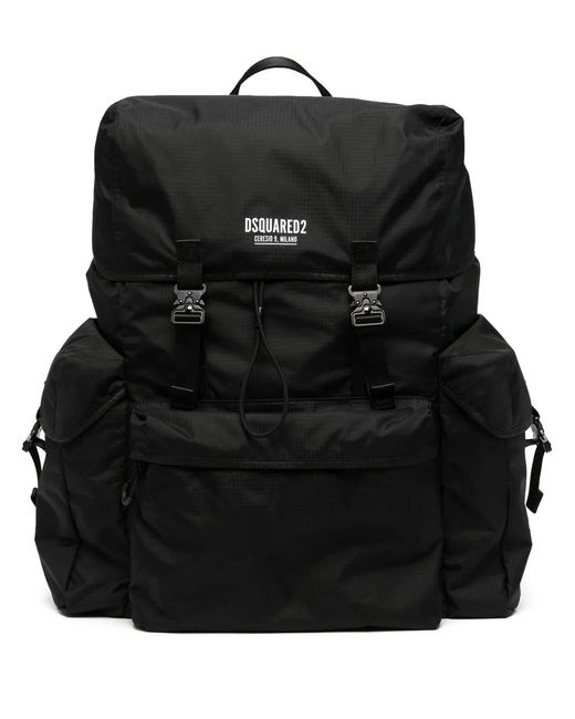 DSquared² Black Big Logo-Print Backpack for men