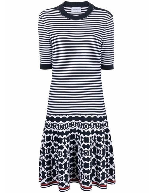 Ferragamo Blue Stripe-Print Midi Dress