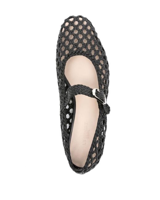 Le Monde Beryl Black Woven-leather Ballerina Shoes