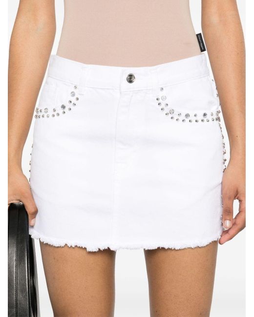 Liu Jo White Stud-embellished Denim Mini Skirt