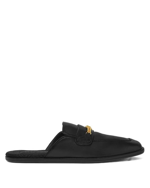 Versace Black Medusa Leather Slippers for men