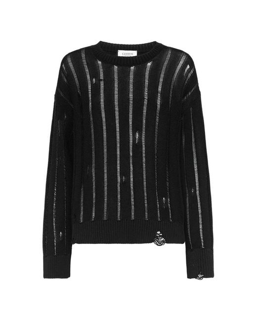 Laneus Black Distressed Crew-Neck Sweater