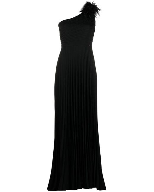 Nissa Black One-shoulder Pleated Maxi Dress