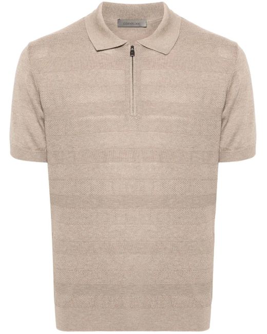 Corneliani Natural Ribbed-Knit Polo Shirt for men